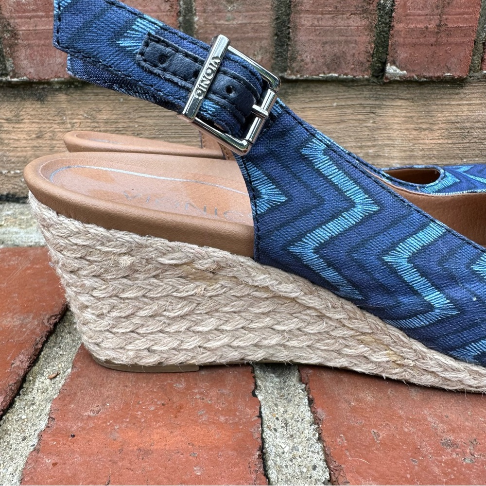 Vionic "Coralina" Blue Chevron Print Slingback Espadrille Wedge Sandals US 10 - Picture 5 of 15